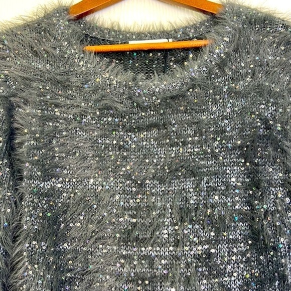 Zara - NWT Sequin Fuzzy Knit Gray Long Sleeve Sweater Size Small - Picture 8 of 12